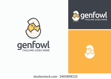 Newborn Little Chick Egg or Baby Bird Fowl with Eggshell for Chicken Poultry Farm Logo Design