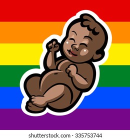 newborn little gay baby smiling with small arms and legs - stylized art for logos, signs, icons and design cards, invitations and baby shower