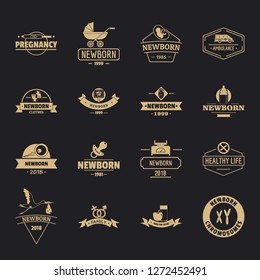 Newborn logo icons set. Simple illustration of 16 newborn logo vector icons for web