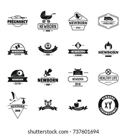 Newborn logo icons set. Simple illustration of 16 newborn logo vector icons for web
