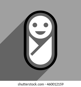 Newborn long shadow vector icon. Style is a flat newborn black and white iconic symbol on a gray square background.