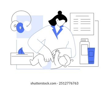 Newborn massage isolated cartoon vector illustrations. Pediatrician makes massage for newborn, therapeutic gymnastic for babies, health and wellness, professional service vector cartoon.