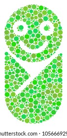 Newborn mosaic of filled circles in different sizes and ecological green color tones. Vector dots are organized into newborn mosaic. Ecology design concept.