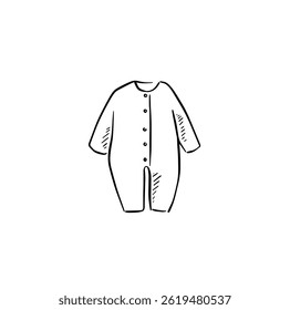 Newborn onesie outfit hand drawn in black and white. Clothing for an infant. 