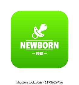 Newborn pacifier icon green vector isolated on white background