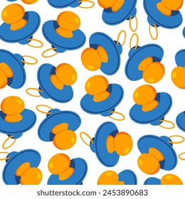 Newborn pacifier vector cartoon seamless pattern background.