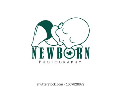 Newborn photography logo with a symbol of a baby sleeping on the camera