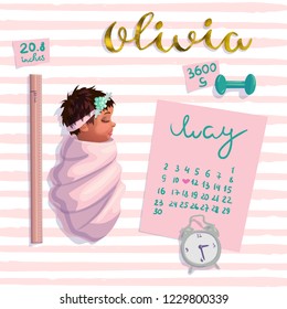 Newborn poster, metrics children girl. Newborn metric for children bedroom