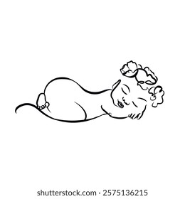 Newborn poster. Sleeping child. Beautiful baby. Hand drawn baby illustration. Black and white artwork. Art for print.