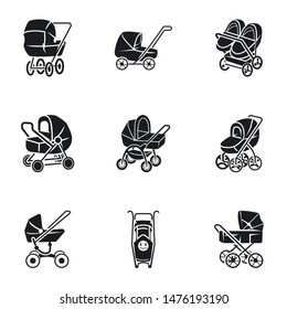 Newborn pram icon set. Simple set of 9 newborn pram vector icons for web design isolated on white background