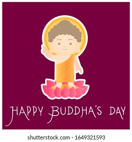 The newborn Prince Siddhartha stood on the lotus. Happy Buddha's Day.Concept of Buddha.Vector illustration.