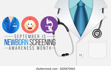 Newborn screening awareness month is observed every year in September, it is a public health program of screening in infants shortly after birth for conditions that are treatable. Vector illustration