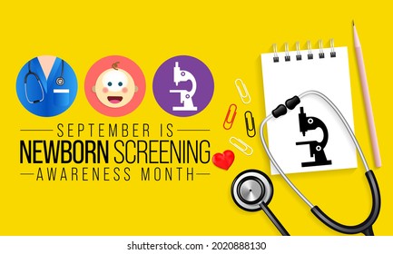 Newborn screening awareness month is observed every year in September, it is a public health program of screening in infants shortly after birth for conditions that are treatable. Vector illustration
