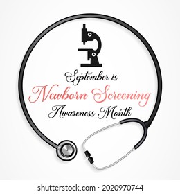 Newborn screening awareness month is observed every year in September, it is a public health program of screening in infants shortly after birth for conditions that are treatable. Vector illustration