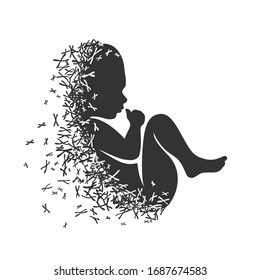 Newborn silhouette. Vector baby symbol with xy chromosomes black on white