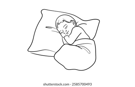 Newborn sleeping on a pillow, continuous line art drawing. Motherhood, parenthood, pregnancy. Vector illustration isolated on white background