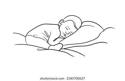 Newborn sleeping on a pillow, continuous line art drawing. Motherhood, parenthood, pregnancy. Vector illustration isolated on white background