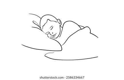 Newborn sleeping on a pillow, continuous line art drawing. Motherhood, parenthood, pregnancy. Vector illustration isolated on white background