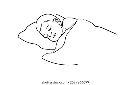 Newborn sleeping on a pillow, continuous line art drawing. Motherhood, parenthood, pregnancy. Vector illustration isolated on white background