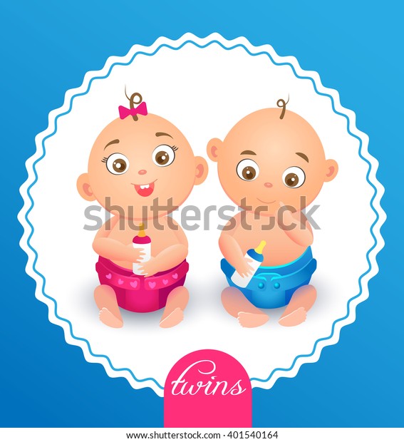 Newborn Twin Babies Boy Girl Greeting Stock Vector Royalty Free