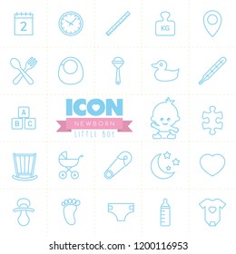 Newborn vector icon set. Little boy. Baby icon