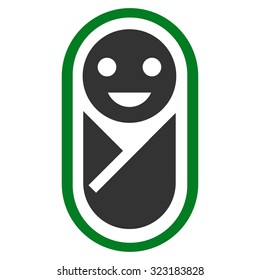 Newborn vector icon. Style is bicolor flat symbol, green and gray colors, rounded angles, white background.