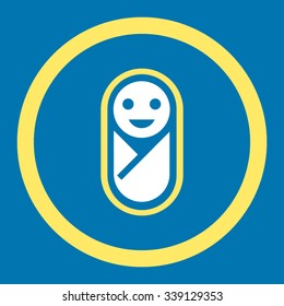 Newborn vector icon. Style is bicolor flat rounded symbol, yellow and white colors, rounded angles, blue background.