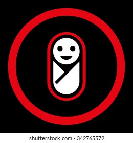 Newborn vector icon. Style is bicolor flat rounded symbol, red and white colors, rounded angles, black background.