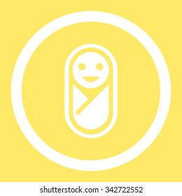 Newborn vector icon. Style is flat rounded symbol, white color, rounded angles, yellow background.