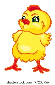 Newborn yellow  chick. Cartoon character