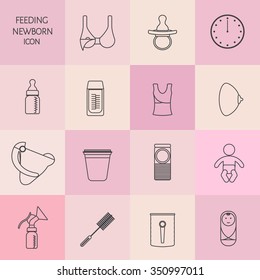 Newborrn and breastfeeding thin line vector icon set for web and mobile applications. Pictogram, infographic element.