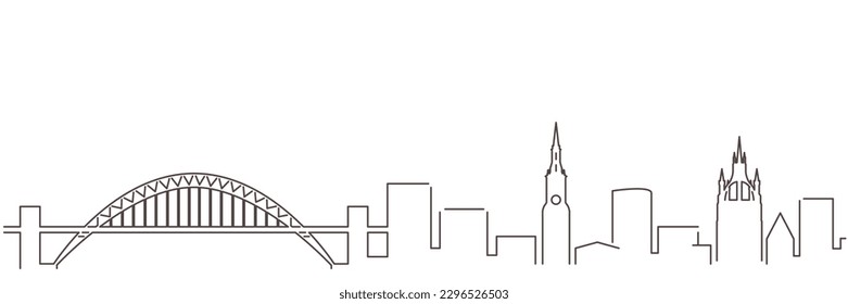 Newcastle Dark Line Simple Minimalist Skyline With White Background