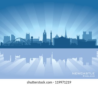 Newcastle, England skyline with reflection in water