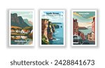 Newcastle, England. South Devon. Stellenbosch, South Africa - Vintage travel poster. Vector illustration. High quality prints