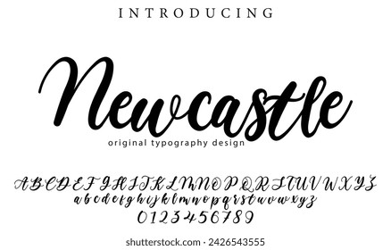 Newcastle. Handdrawn calligraphic vector font for hand drawn messages. Modern gentle calligraphy