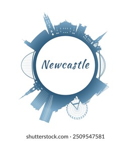 O horizonte de Newcastle com edifícios coloridos. Estilo circular. Ilustração do vetor de estoque.