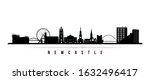 Newcastle skyline horizontal banner. Black and white silhouette of Newcastle, United Kingdom. Vector template for your design. 