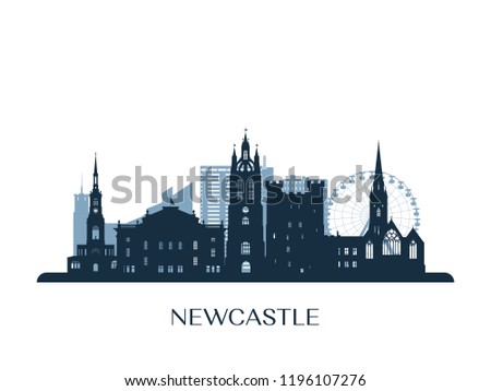 Newcastle skyline, monochrome silhouette. Vector illustration.