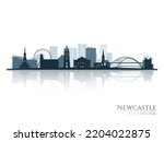 Newcastle skyline silhouette with reflection. Landscape Newcastle, United Kingdom. Vector illustration.