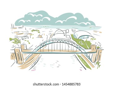 Newcastle United Kingdom Europe vector sketch city illustration line art