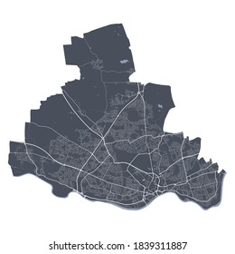 Newcastle upon Tyne map. Detailed vector map of Newcastle upon Tyne city administrative area. Cityscape poster metropolitan aria view. Dark land with white streets, roads and avenues. White background