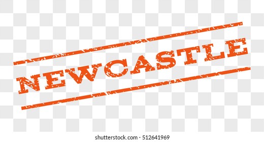 Newcastle watermark stamp. Text tag between parallel lines with grunge design style. Rubber seal stamp with dust texture. Vector orange color ink imprint on a chess transparent background.