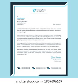 Newest creative professional corporate and unique business style letterhead design template with clean blue shapes.