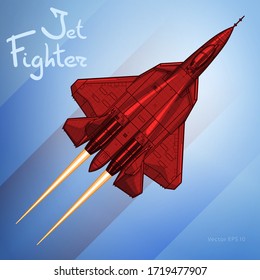 The Newest Russian jet fighter aircraft. Vector draw