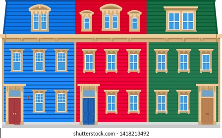 Newfoundland Colourful Row Houses Vector Illustration Set