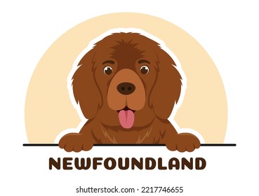 Newfoundland Dog Animals with Black, Brown or Landseer Color in Flat Style Cute Cartoon Template Hand Drawn Illustration