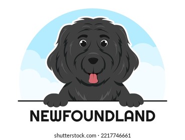 Newfoundland Dog Animals with Black, Brown or Landseer Color in Flat Style Cute Cartoon Template Hand Drawn Illustration