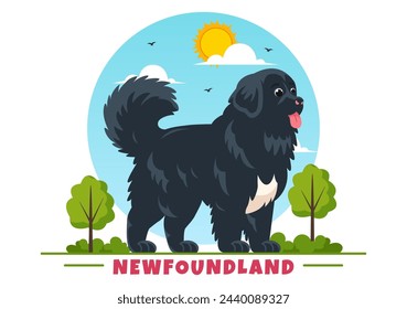 Newfoundland Dog Animals Vector Illustration with Black, Brown or Landseer Color in Flat Style Cute Cartoon Nature Background Design