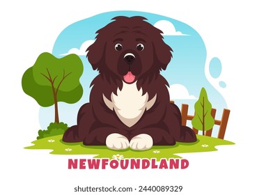 Newfoundland Dog Animals Vector Illustration with Black, Brown or Landseer Color in Flat Style Cute Cartoon Nature Background Design