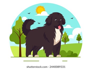 Newfoundland Dog Animals Vector Illustration with Black, Brown or Landseer Color in Flat Style Cute Cartoon Nature Background Design